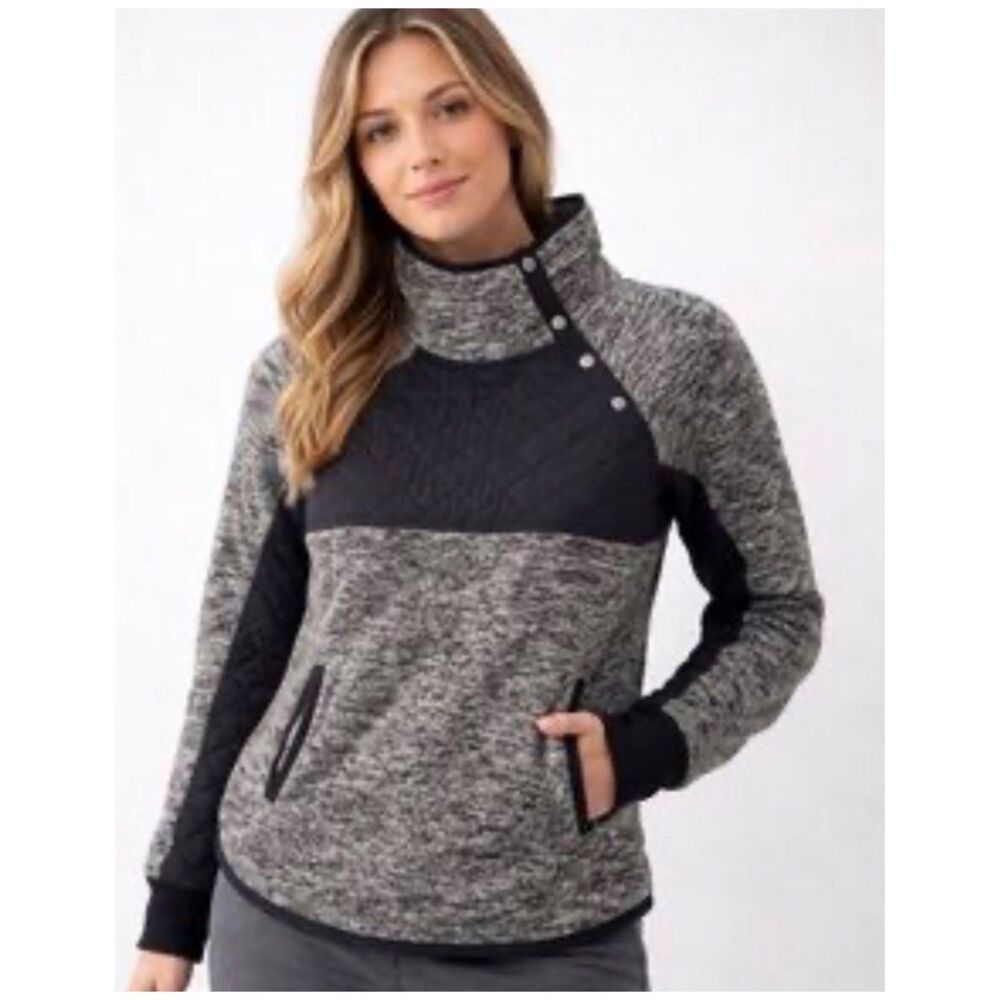 ABERCROMBIE AND FITCH Fleece Gray Pullover Snap Pocket Quilted Sweater